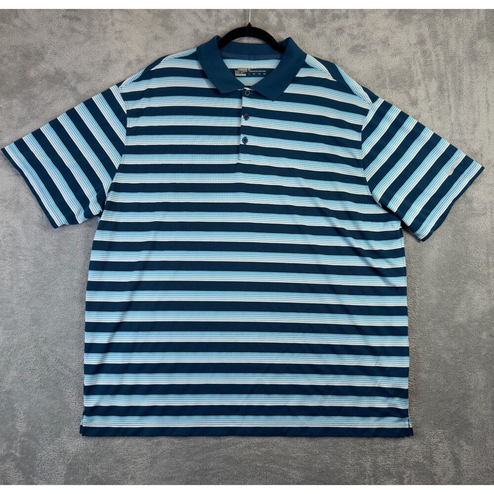 Nike Golf Polo Shirt Men's XXL Blue Standard Fit Dri Fit Short Sleeve Striped